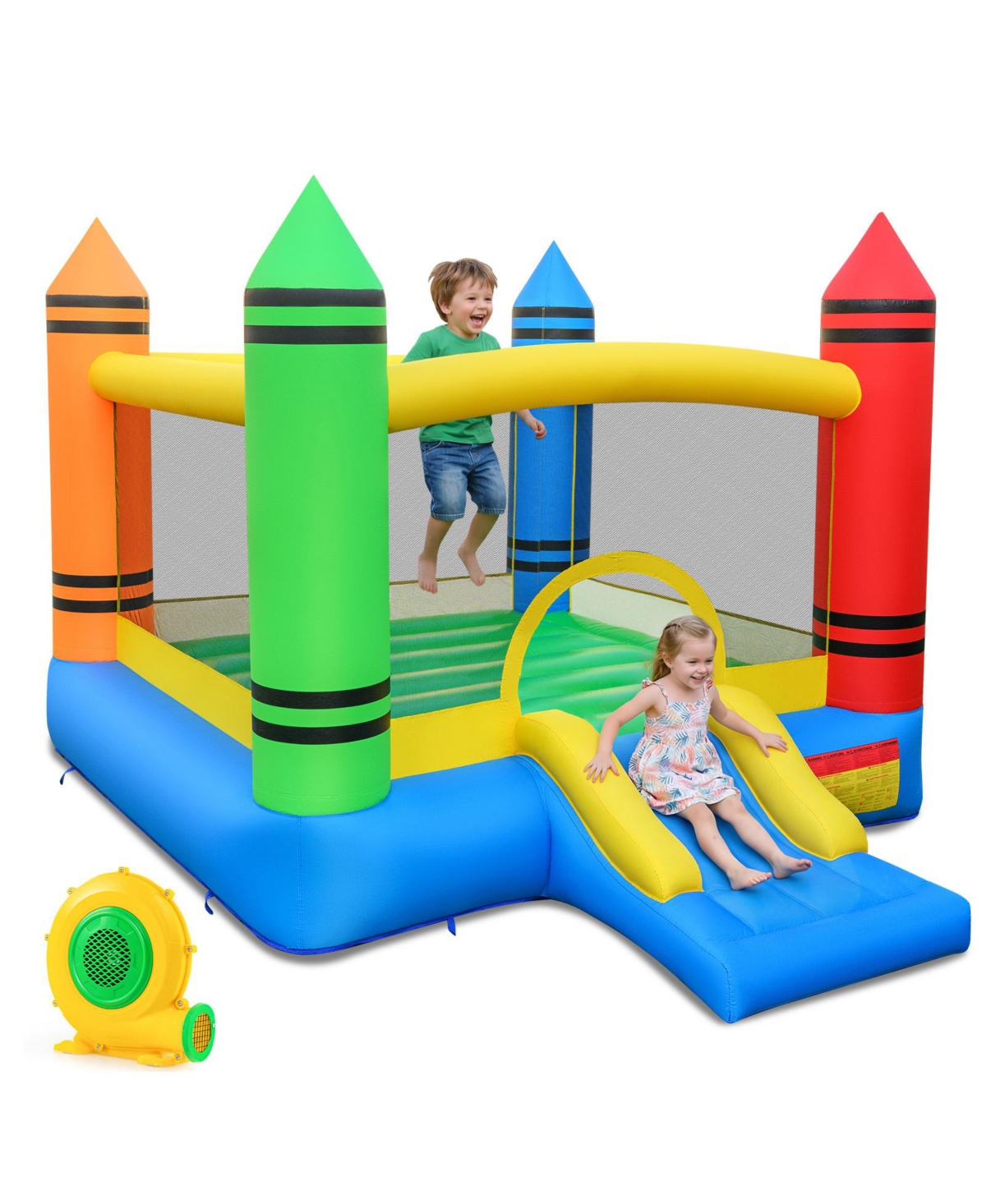 Gymax Inflatable Bounce House With Slide and Large Jumping Area 550W Blower for Backyard