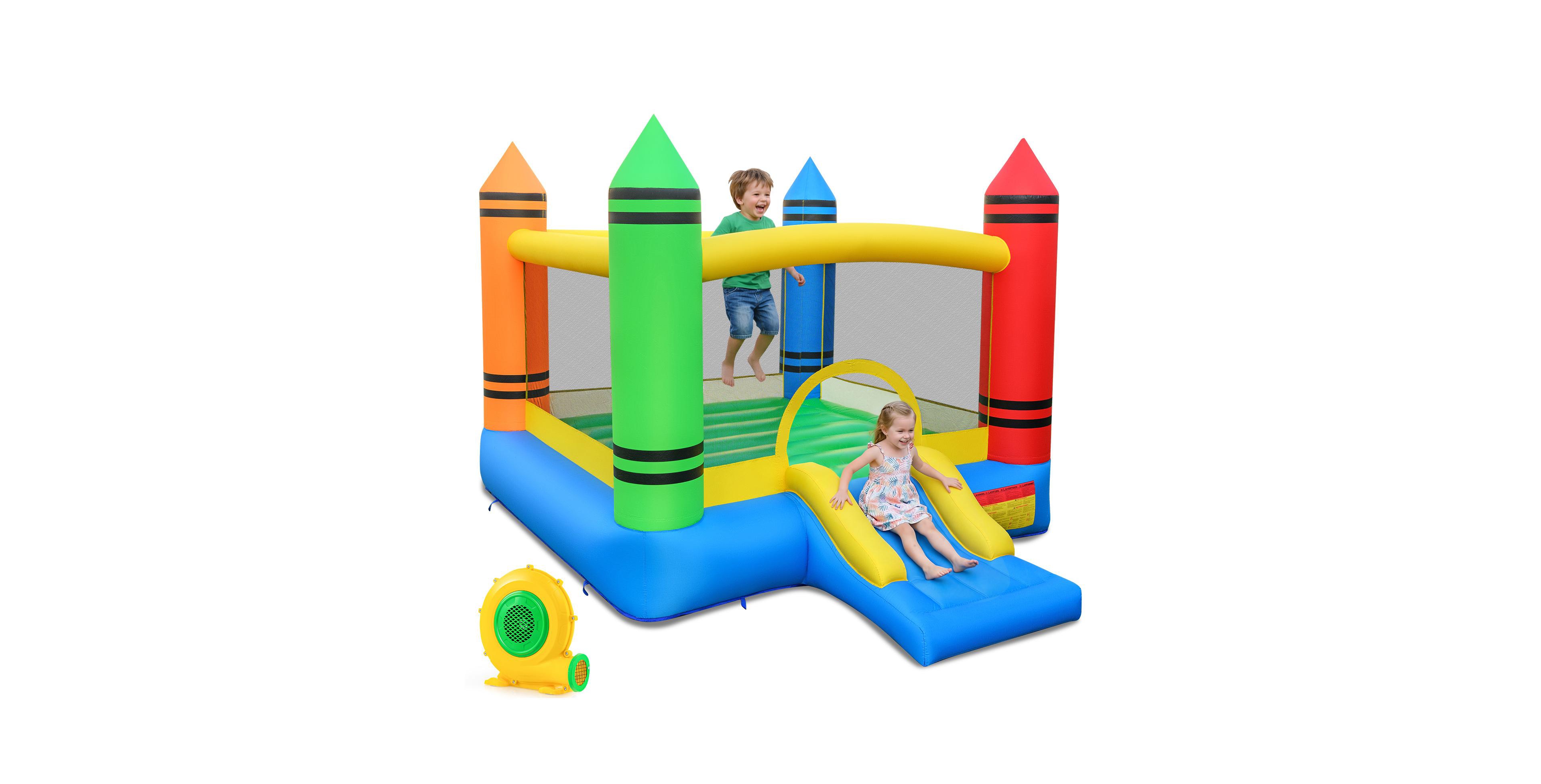 Gymax Inflatable Bounce House With Slide and Large Jumping Area 550W Blower for Backyard