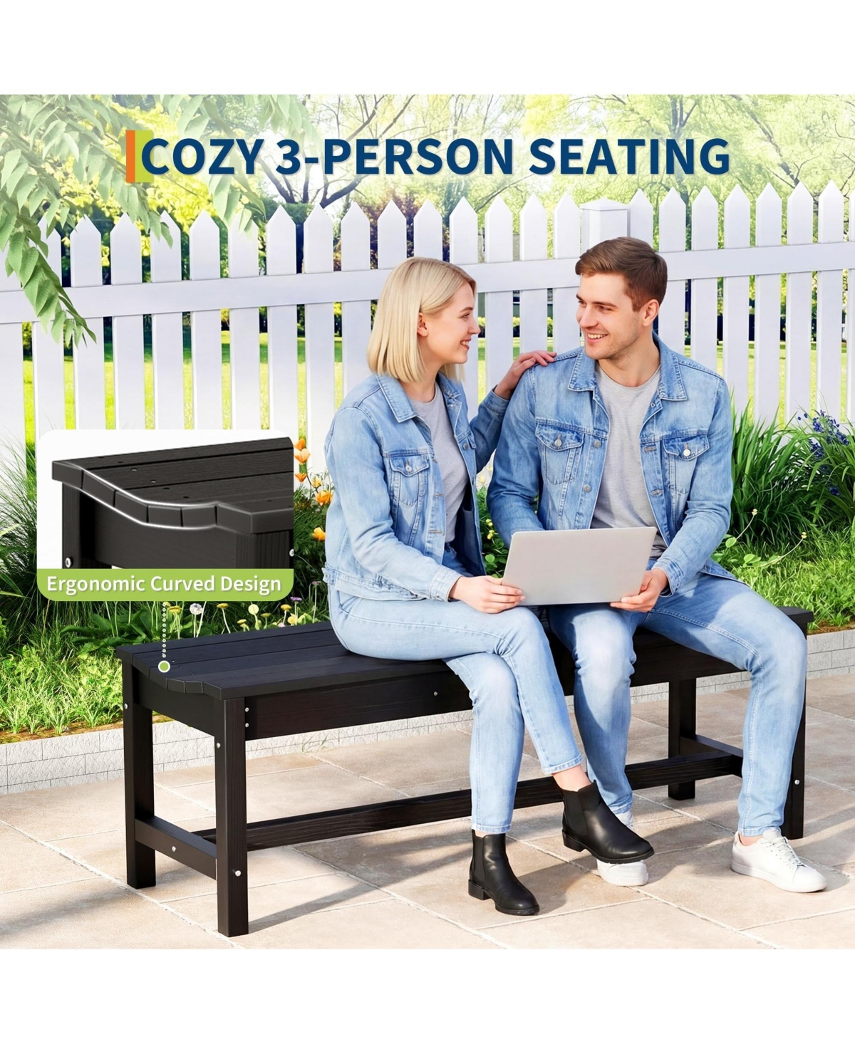 homfan Outdoor Bench with Curved Seating - Hdpe 2-Person Backless Holds up to 800 lbs, Weatherproof Garden for Porch, Patio, Park