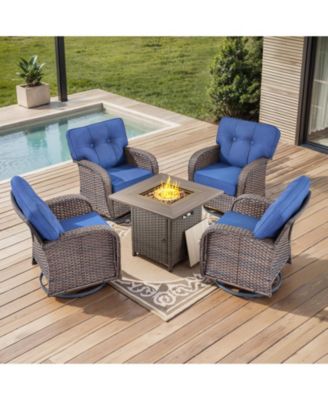 5 Piece Patio Furniture Set,Wicker Swivel Rocker Patio Chairs Set of 4 with 30'' Fire Pit Table Outdoor Furniture Set