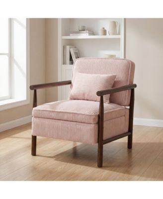 Storage Chair,Mid Century Modern Accent Chair with Wood Frame, Upholstered Living Room Chairs with Waist Cushion