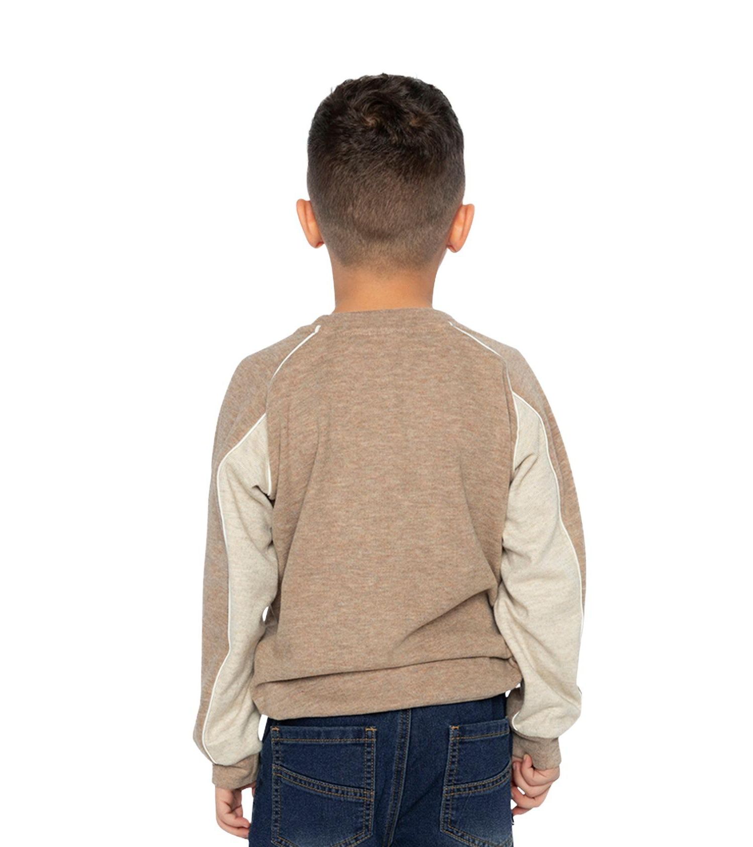 Little Boys 6-12 Brushed Jersey Top with Raglan Sleeves Taupe