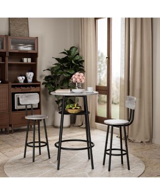 3-Piece Round Bar Table Set with 2 Stools, Backrest and Partition, Small 2-Person Dining Set