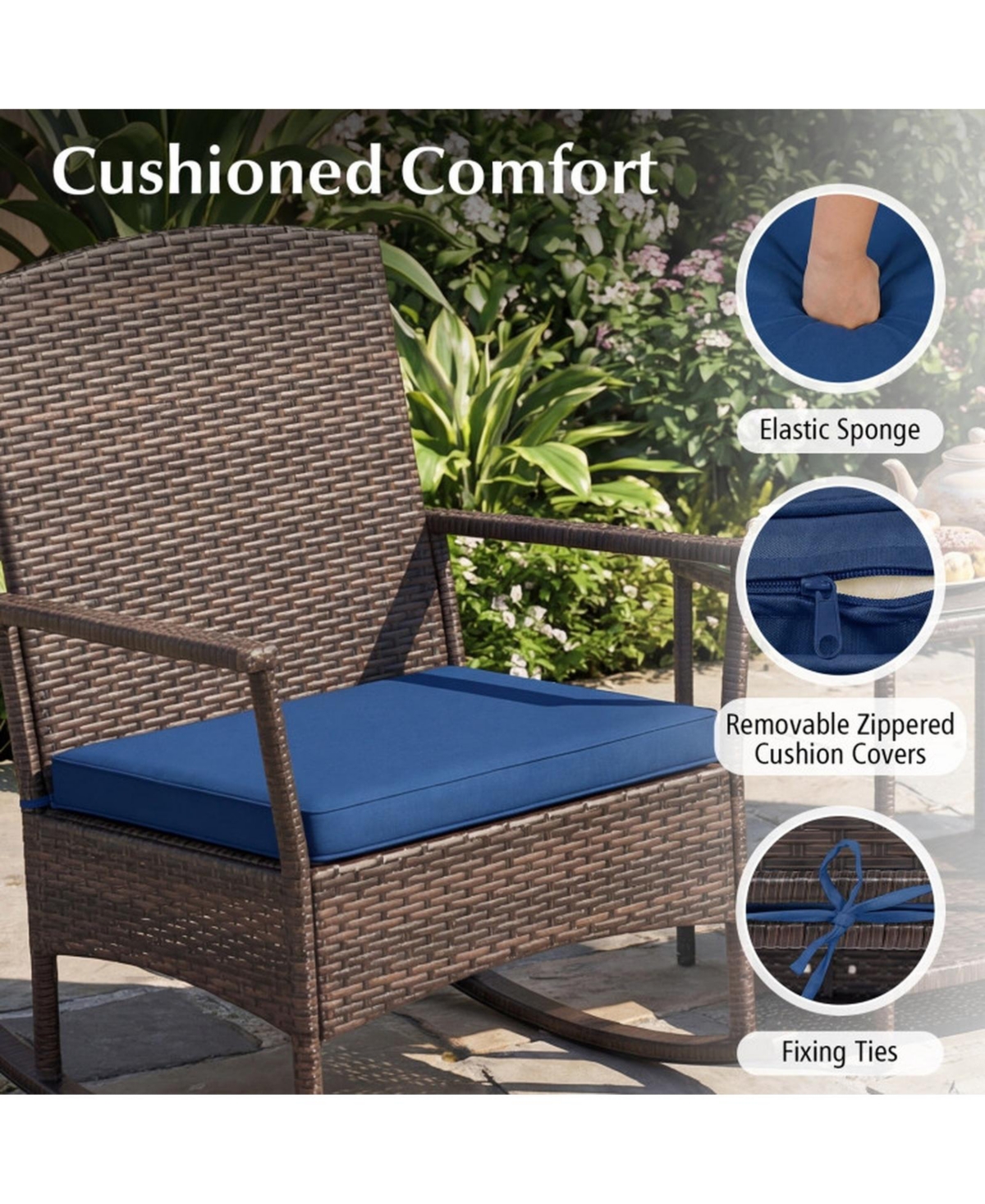 Gouun 3-Piece Wicker Rocking Patio Set with Double-Layer Table