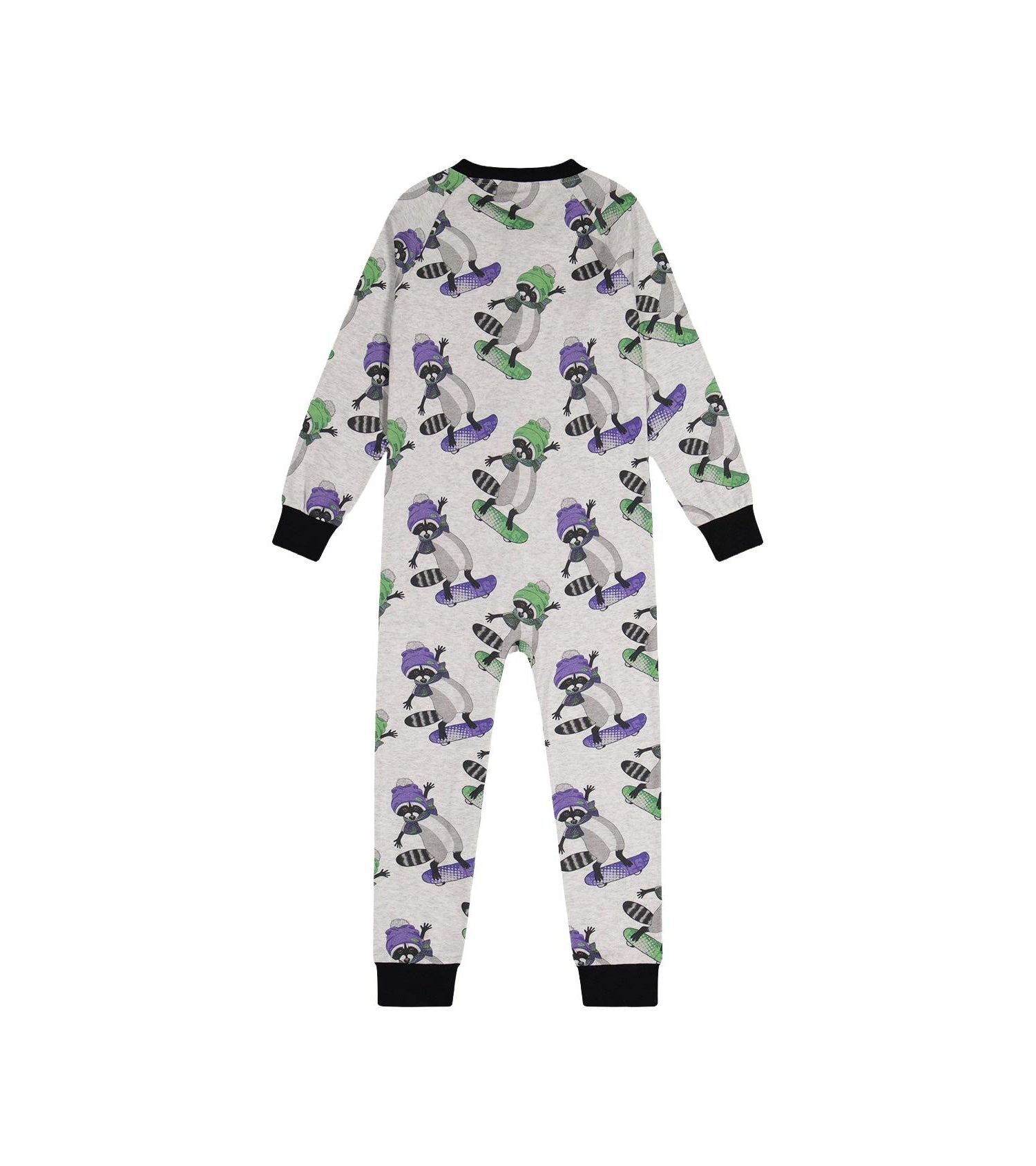 Little Boys 6-12 Cotton One Piece Pajama Beige Raccoon Print