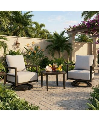3-Piece Outdoor Aluminum Swivel Lounge Chair Set with Sintered Stone Table