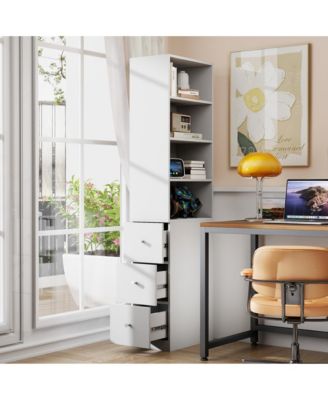 Tall Display Storage Cabinet with Shelves and Side Drawers