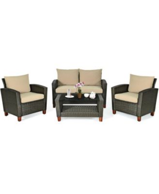 4-Piece Outdoor Rattan Furniture Set with Cushions