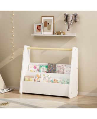 Kids Front-Facing Bookshelf with Wooden Handle 2-Tier