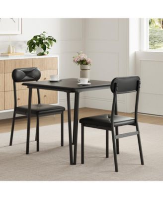 3 Pieces Dining Table Set, Square Kitchen Table and Upholstered Chairs for 2, Wooden Dining Room Table Set with Metal Frame for Small Places