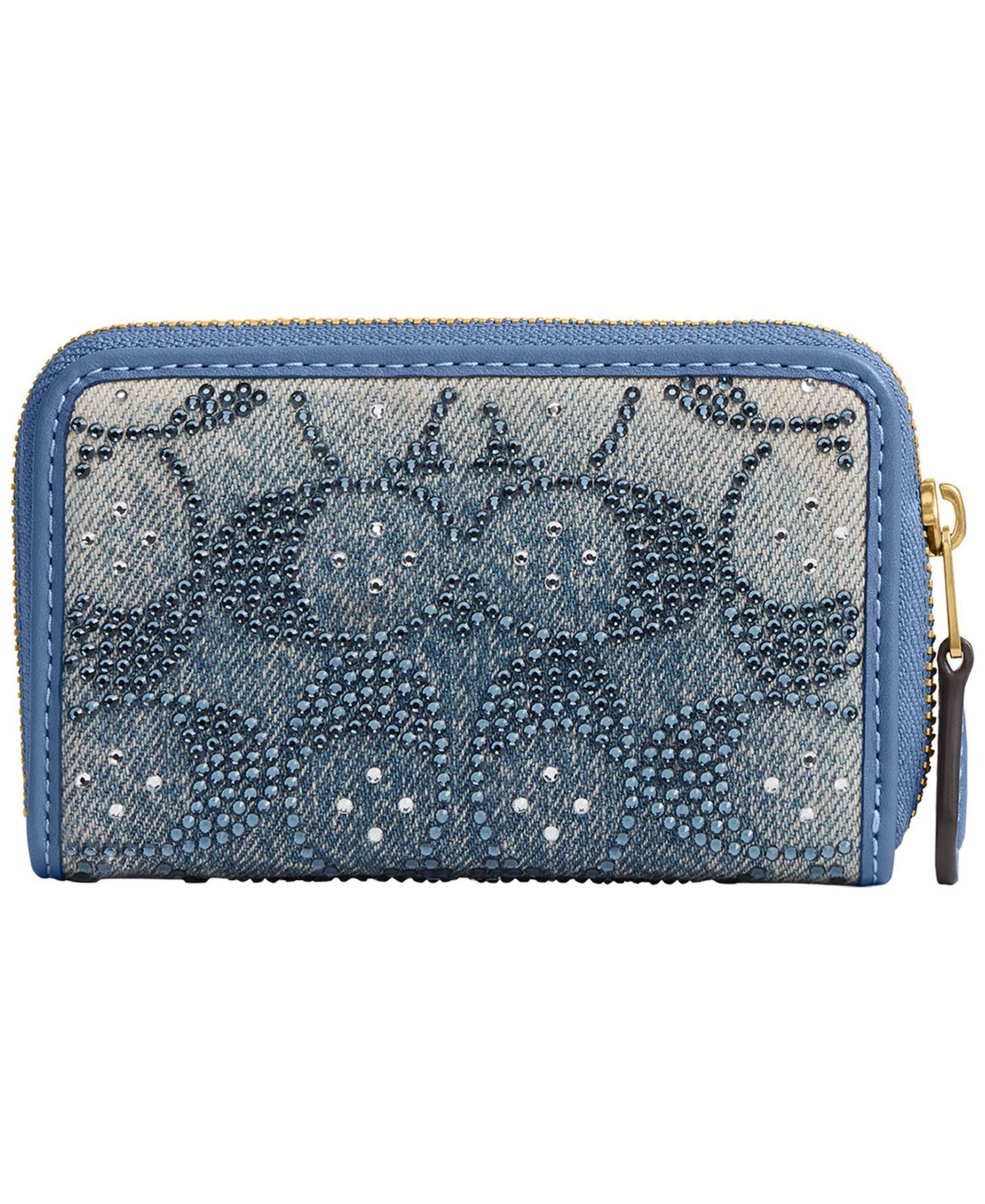 Essential Crystal Denim Signature Zip Around Card Case