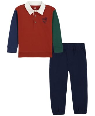 Kids Headquarters Toddler Boys' 2T-5T Long-Sleeve Top and Pants, 2-Piece Set - Red/Navy