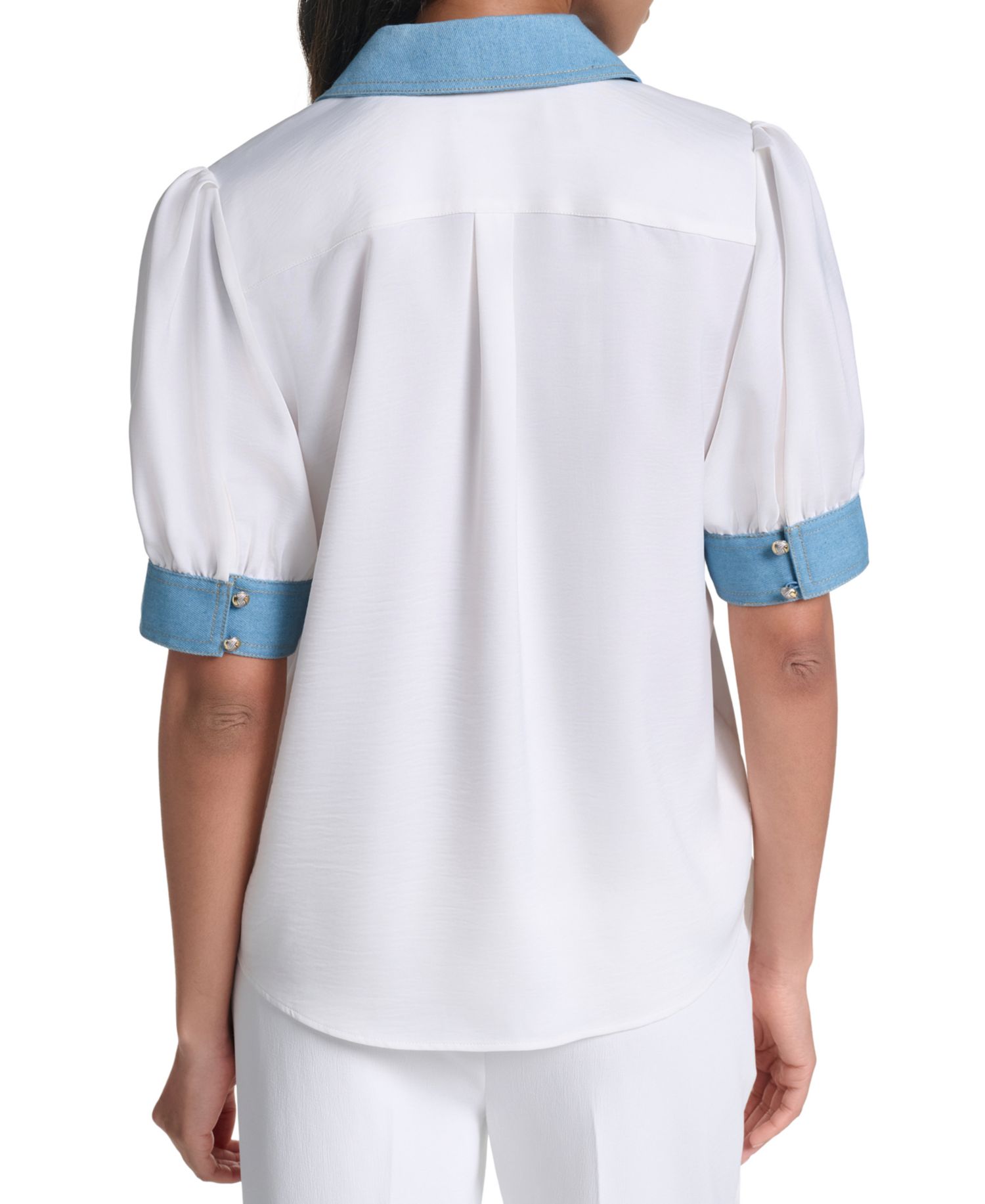 Petite Denim Collar Button-Front Blouse