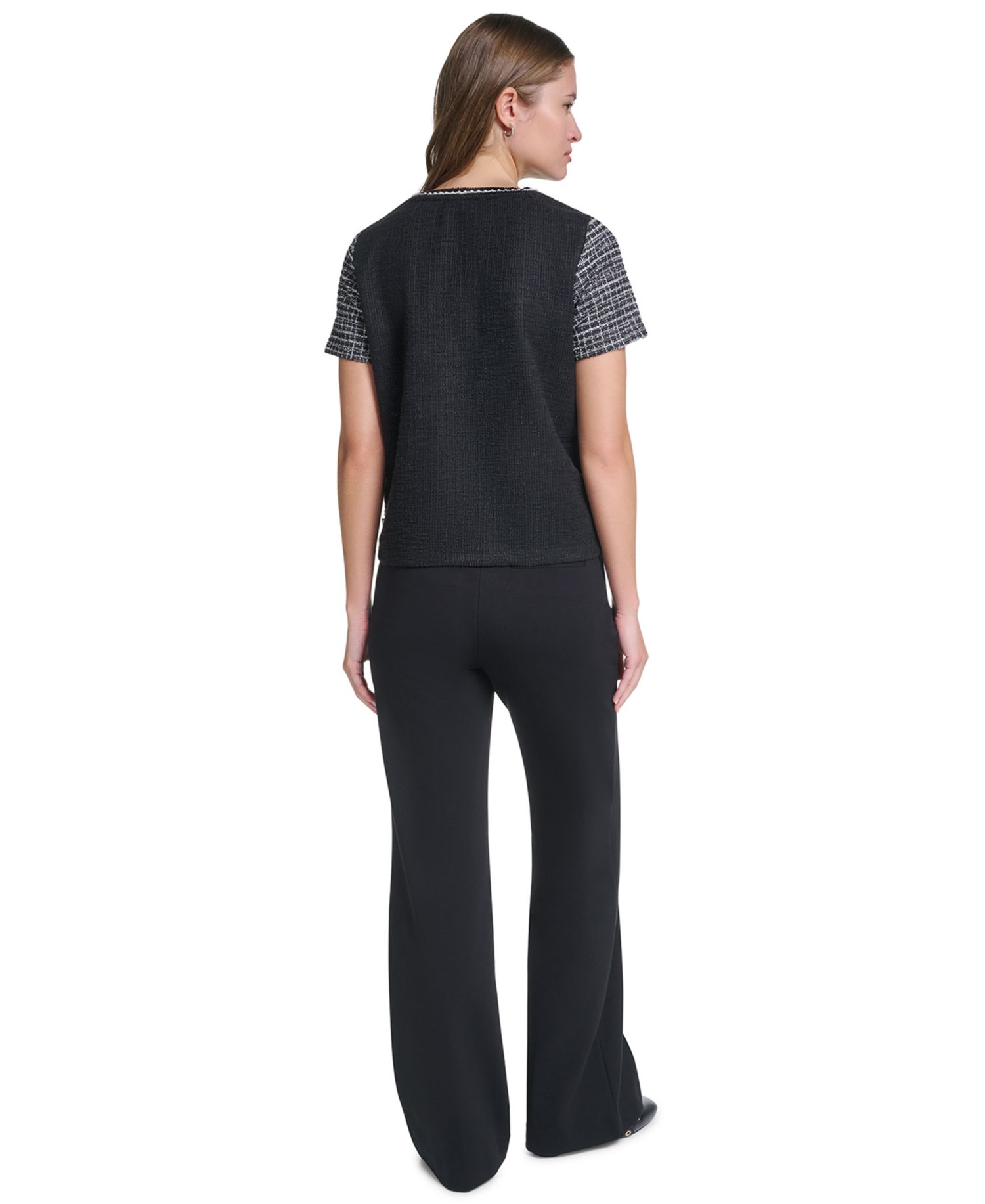 Petite Short-Sleeve Trim Crewneck Blouse