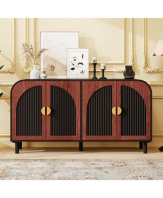 Vintage Arched 4-Door Sideboard MDF Storage Cabinet with Gold Handle Adjustable Shelves Solid Wood Support Leg