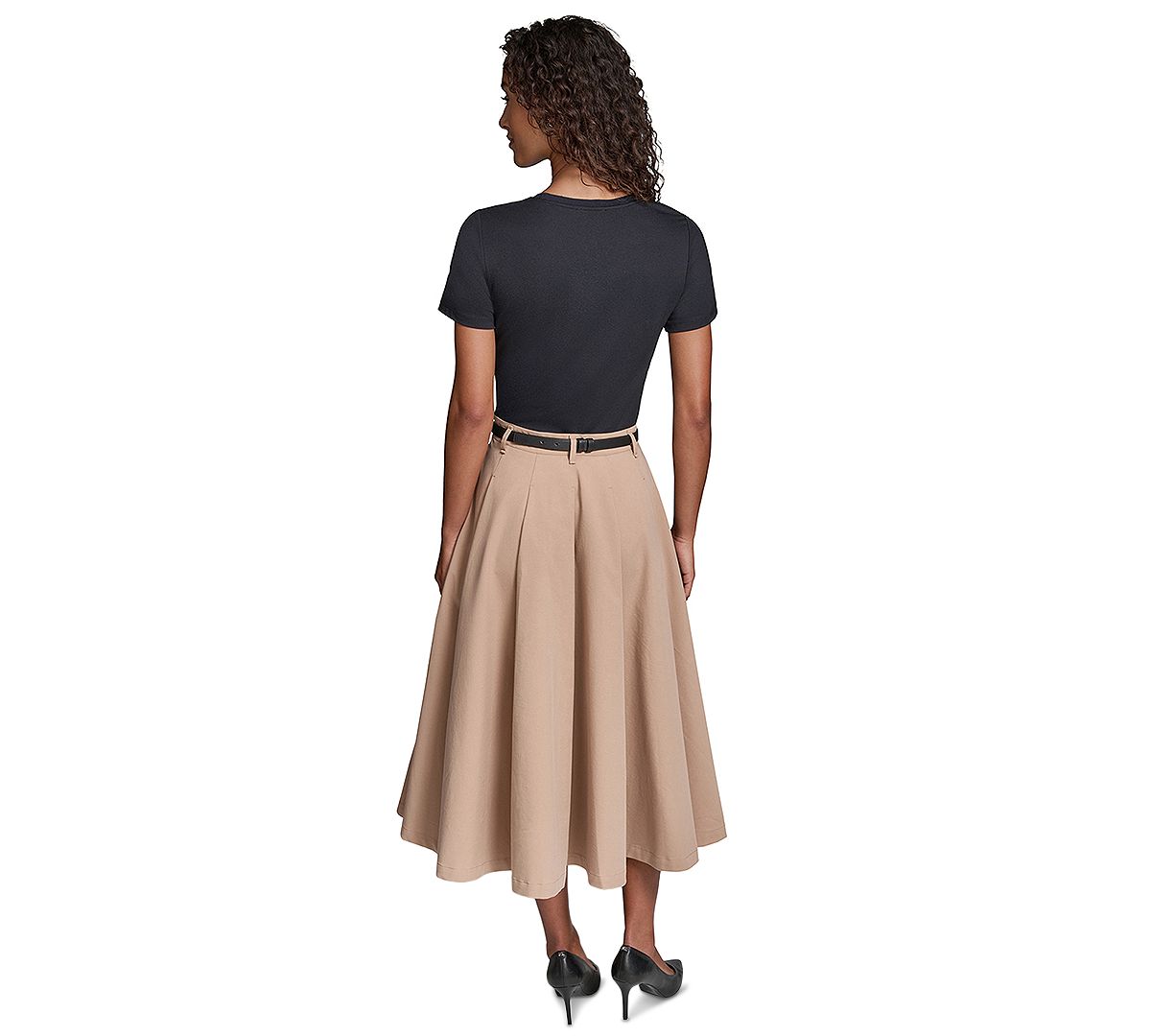 KARL LAGERFELD PARIS Women's Belted Jersey Midi Dress view 5 — MAYCSS fashion products