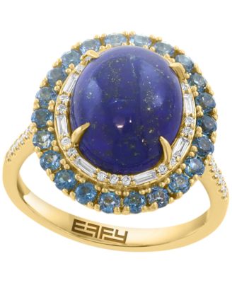 London Blue Topaz (4-5/8 ct. t.w.), Lapis (2mm) & Diamond (1/4 ct. t.w.) Ring in 14k Yellow Gold