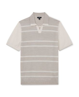 Men's Miles Open Collar Striped Merino Wool Polo Shirt