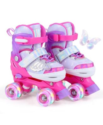 Kids Roller Skates 4 Sizes Adjustable Quad Skates with Light-up Wheels