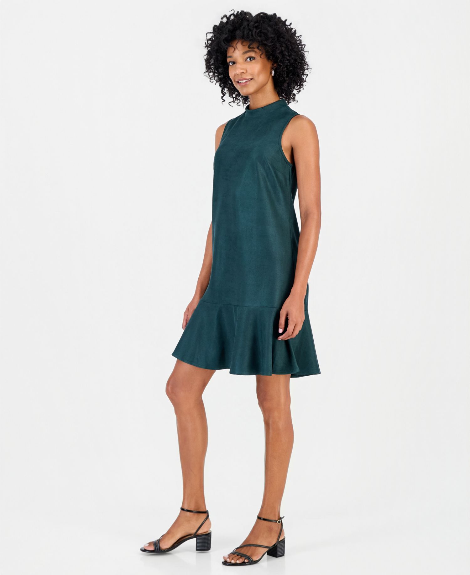 Women's Faux Suede Flounce-Hem Dress