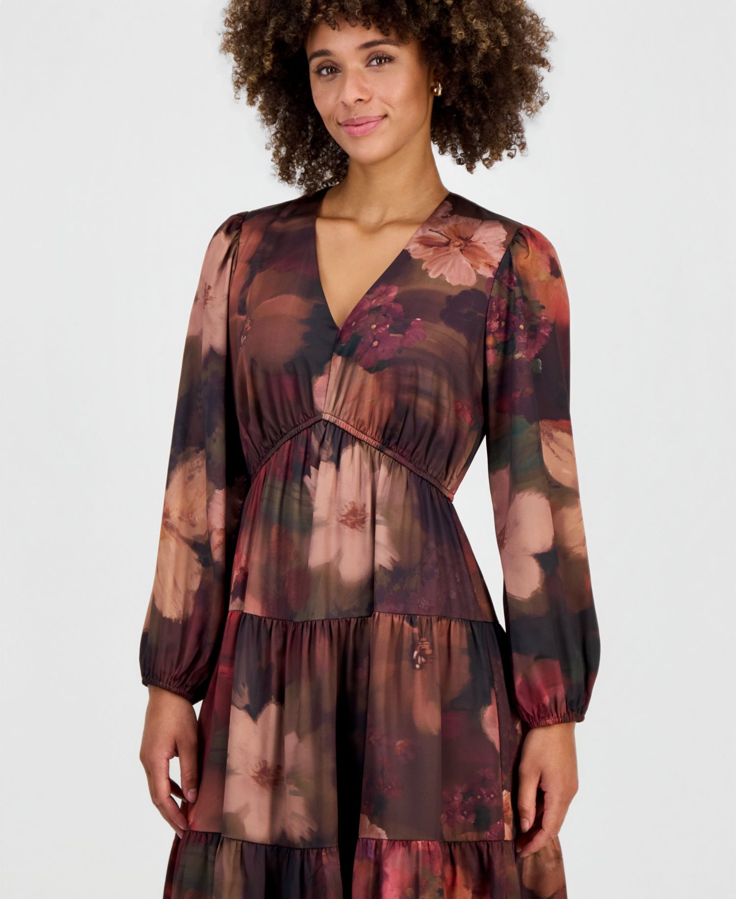 Women's V-Neck Long-Sleeve Tiered Maxi Dress