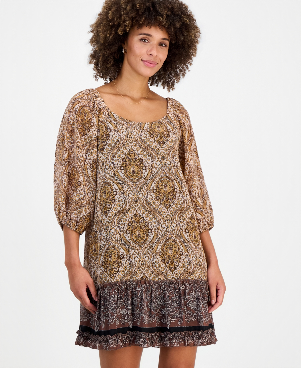 Robbie Bee Women's On/Off-the-Shoulder 3/4-Sleeve Tiered Dress
