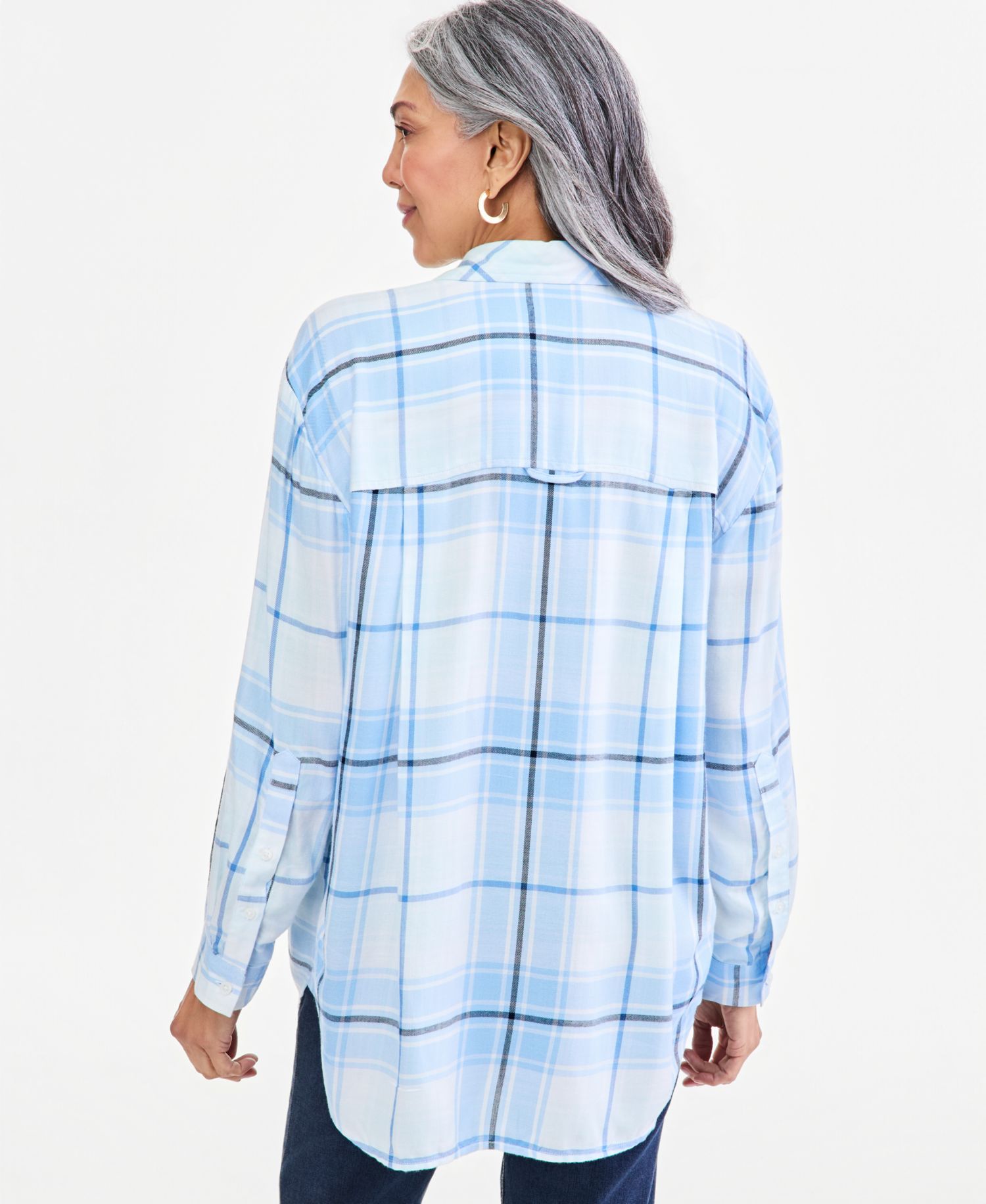 Plus Plaid Oversized Roll-Tab Button-Front Shirt