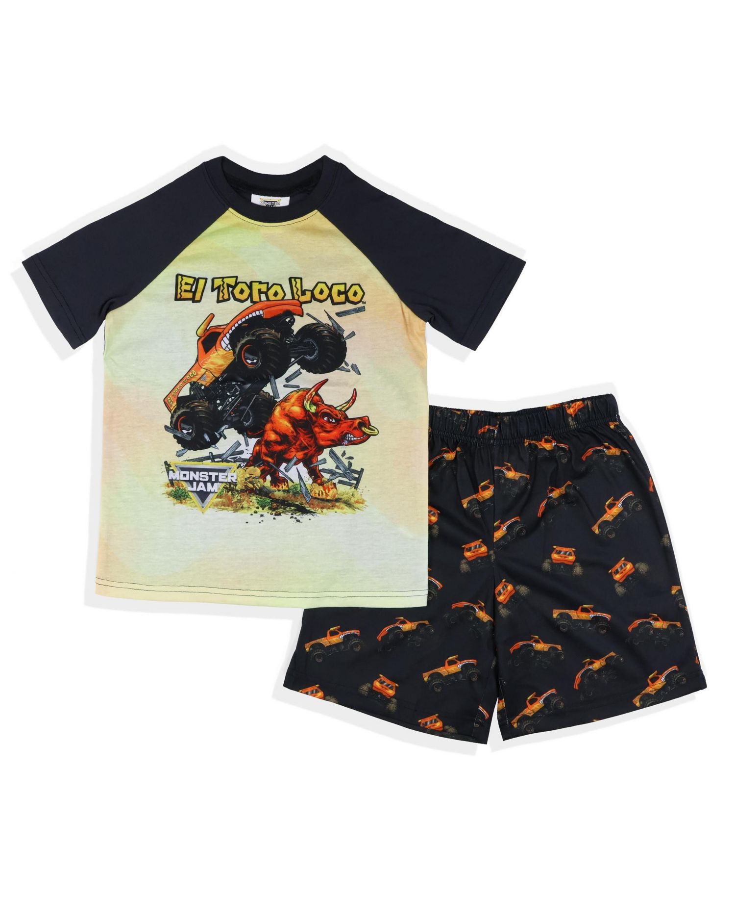 Boys' 4-20 El Toro Loco Crazy Bull Truck Kids 2PC Pajama Set Raglan Short Sleeve Shirt Shorts