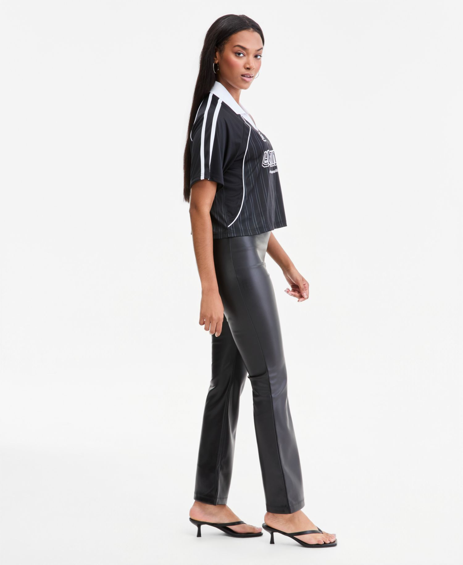 Women's High-Rise Faux Leather Flare-Leg Ankle Pants