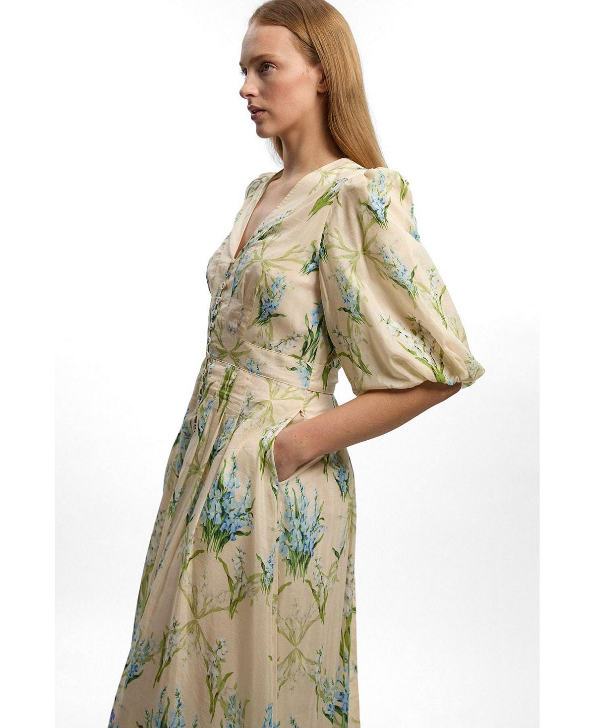 Karen Millen Women's Floral Puff Sleeve Midi Dress view 2 — MAYCSS fashion products