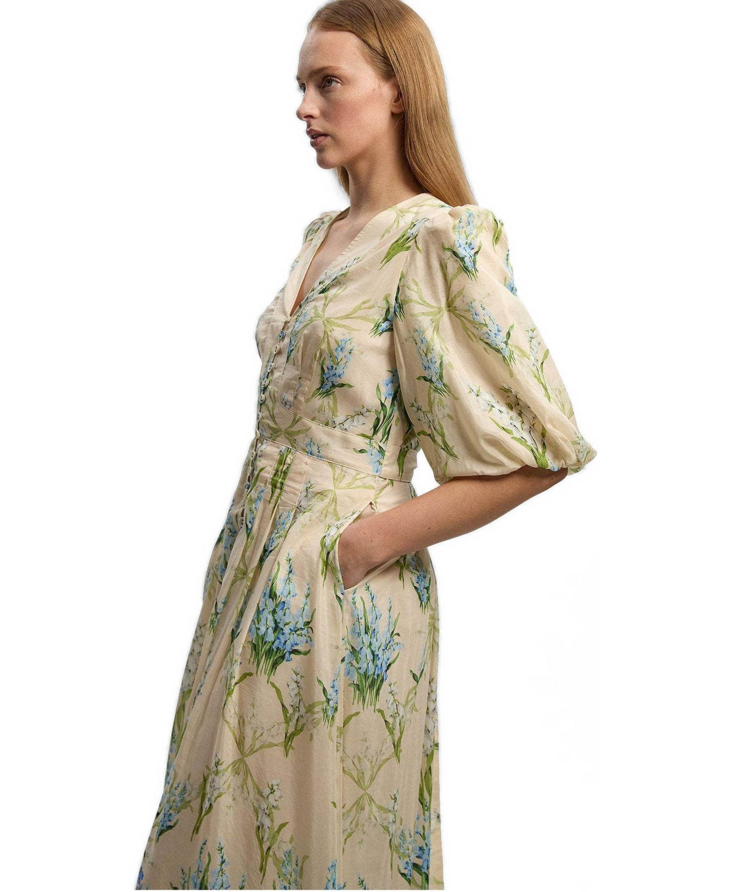 Women's Floral Puff Sleeve Midi Dress