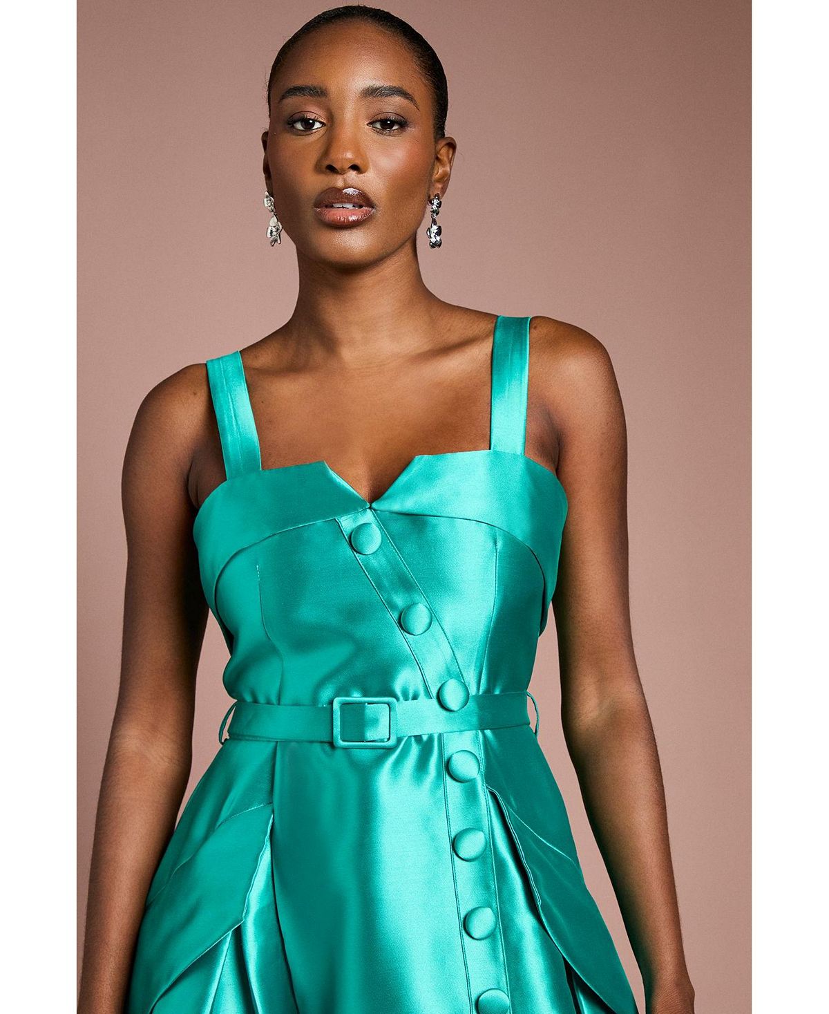 Coast Women's Button-Trim Belted Full Skirt Midi Dress view 4 — MAYCSS fashion products