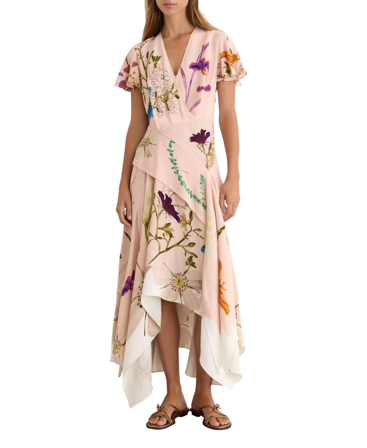 Reiss Women's Verity Short Sleeve Floral Occasion Maxi Dress - Pale Pink