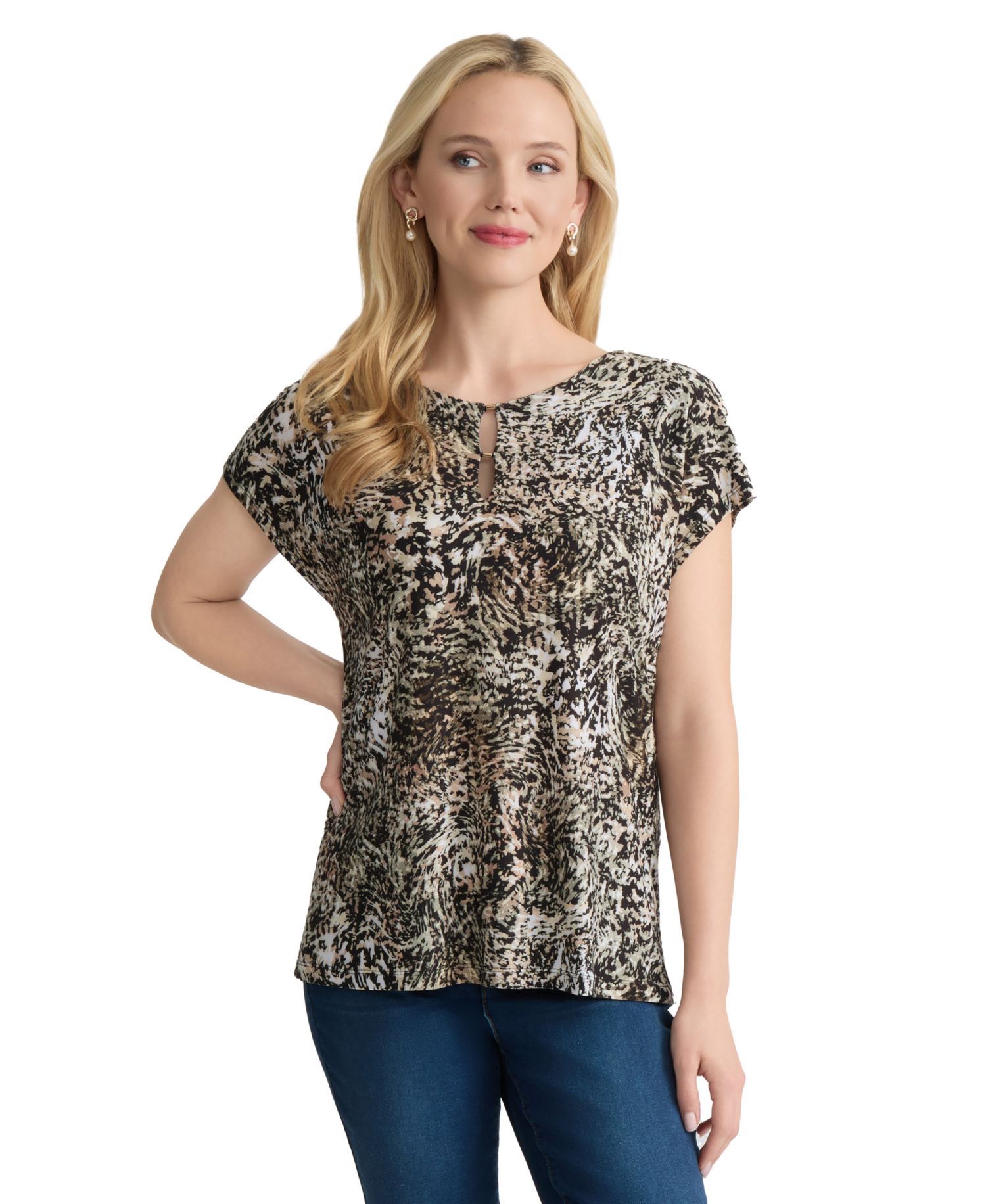 Petite Printed Boat Neck Top