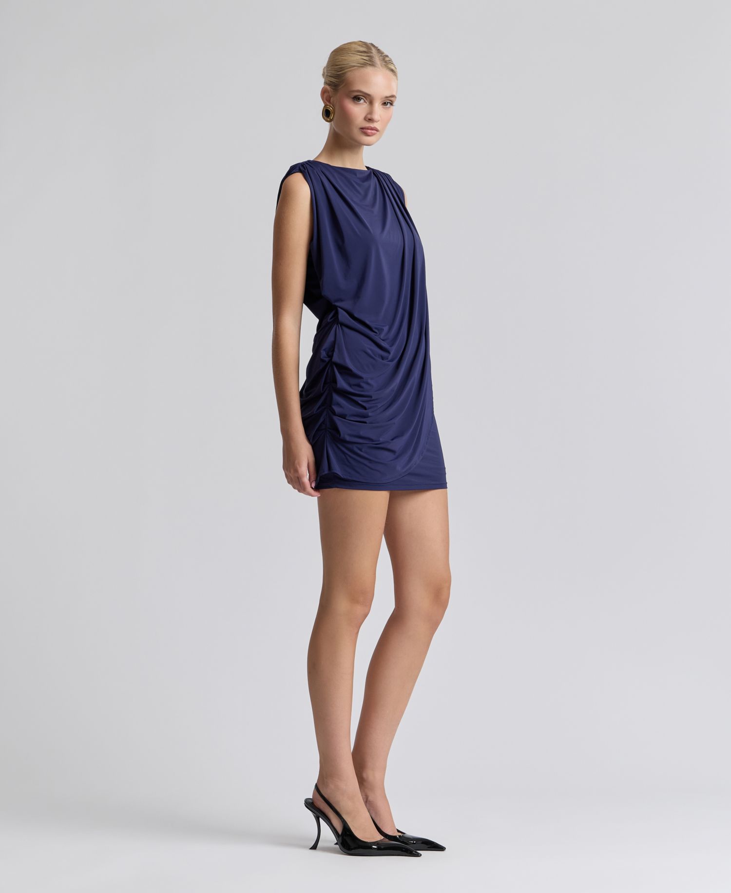 Women's Asymmetrical Draped Strong Shoulder Mini Dress