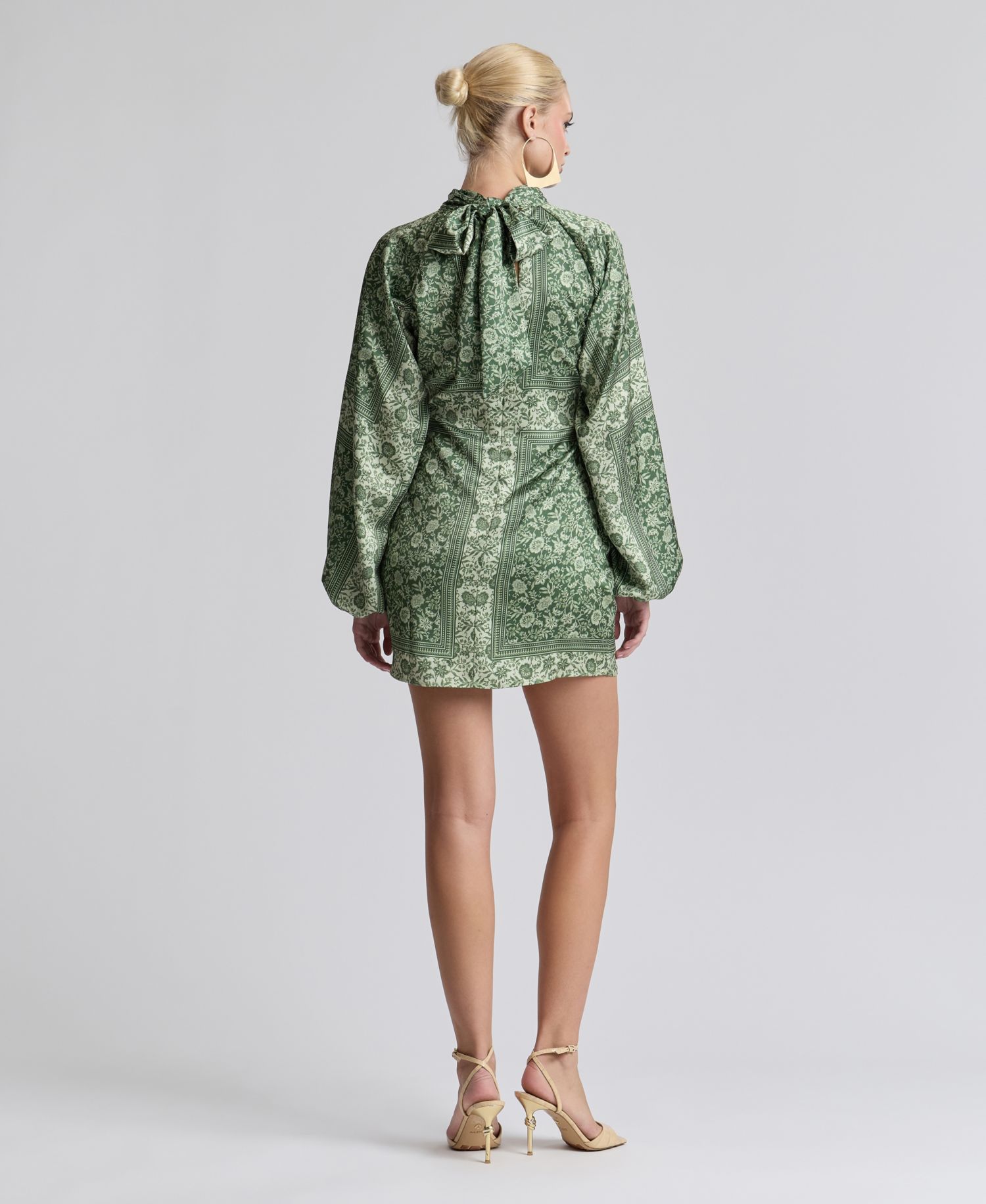 Women's Printed Satin High-Neck Scarf Mini Dress