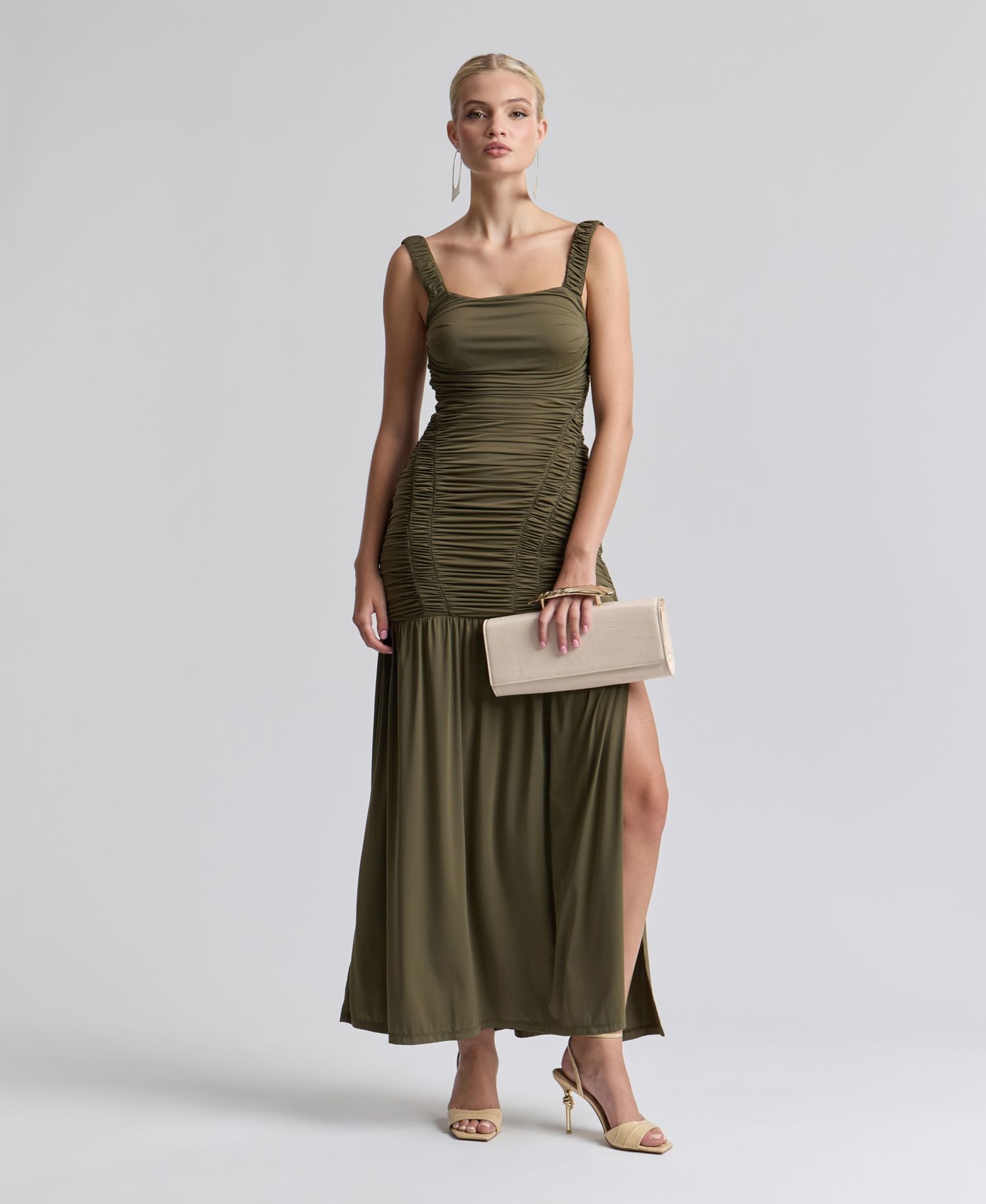 Women's Shirred Mesh Drop Waist Maxi Dress