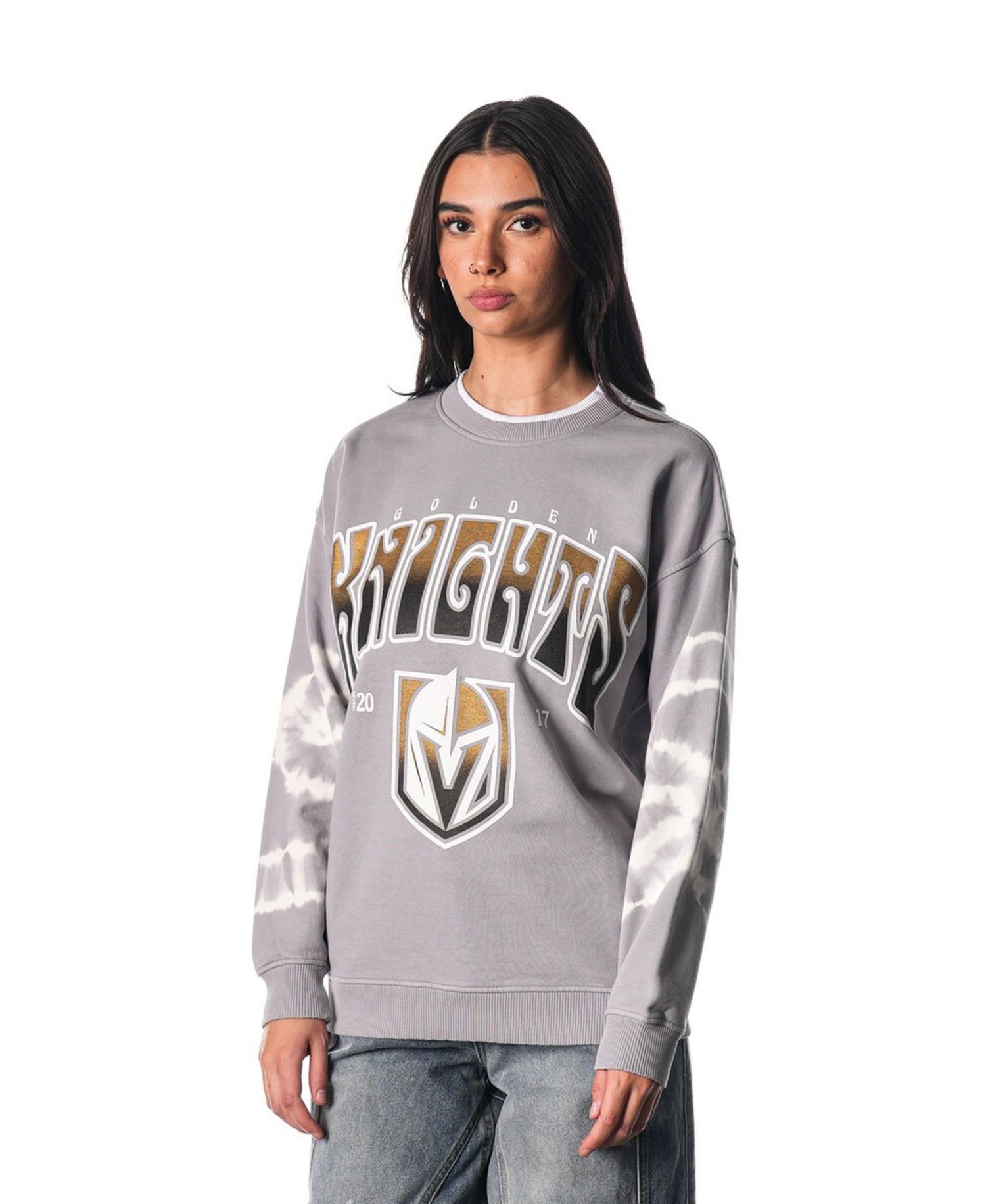 Men's and Women's Gray Vegas Golden Knights Tie-Dye Double Collar Pullover Sweatshirt