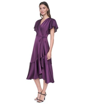 purple semi formal dresses Lace Short Cocktail Prom Dress EN5706 Size 22W / Purple this satin dress is adorned with a beautiful rosette design for a feminine touch Elegant Long Purple Off-the-Shoulder Sleeveless