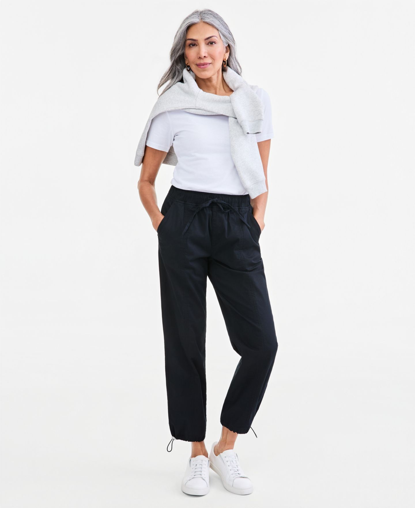 Женские брюки Style & Co Petite Utility Bungee Pull-On Ankle, цвет: Глубокий чёрный — фото 1
