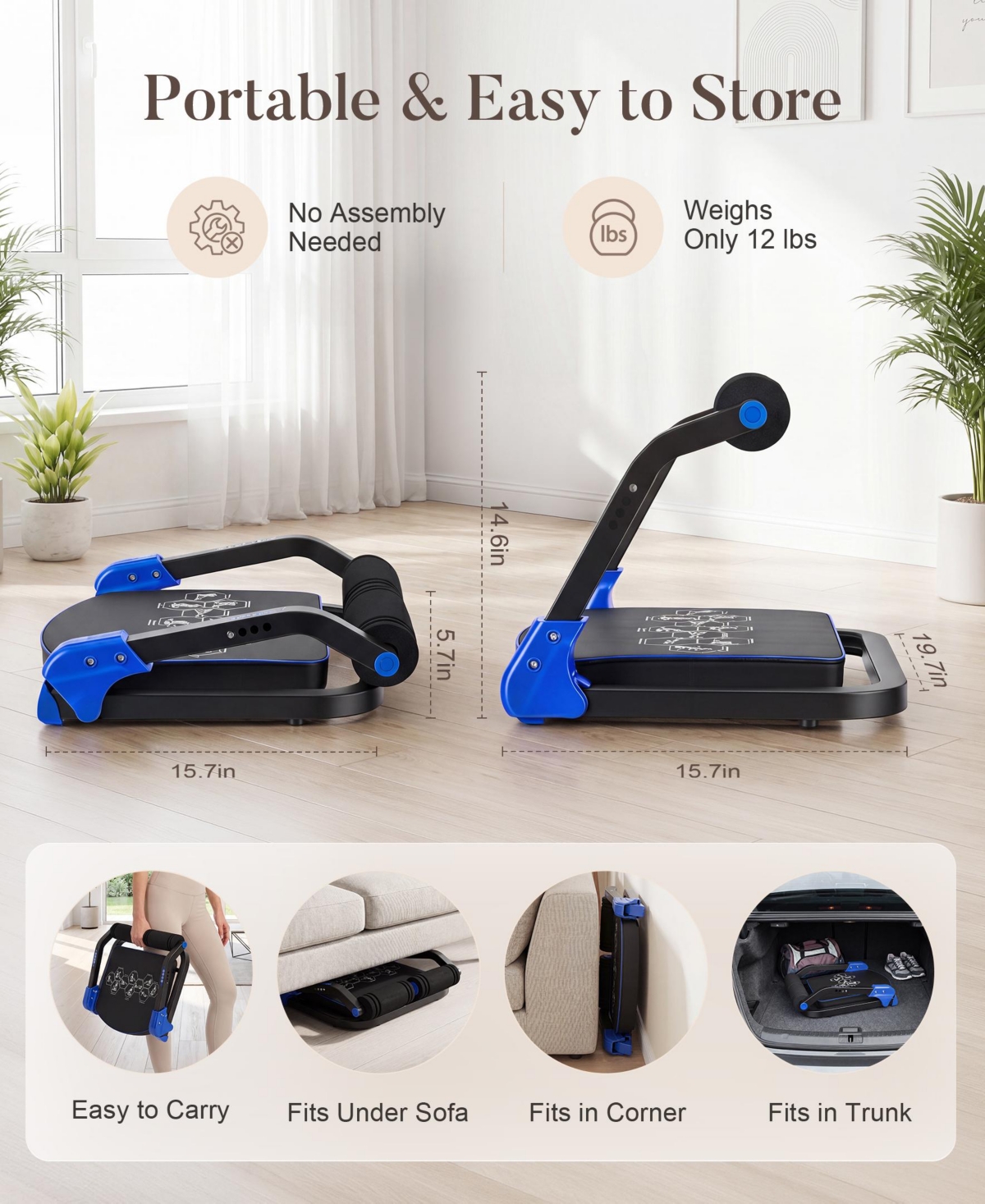 Hongge Foldable Ab Machine, At Home Workout Equipment, Adjustable Trainer Machine for Stomach Workout, Core with Resistance Bands