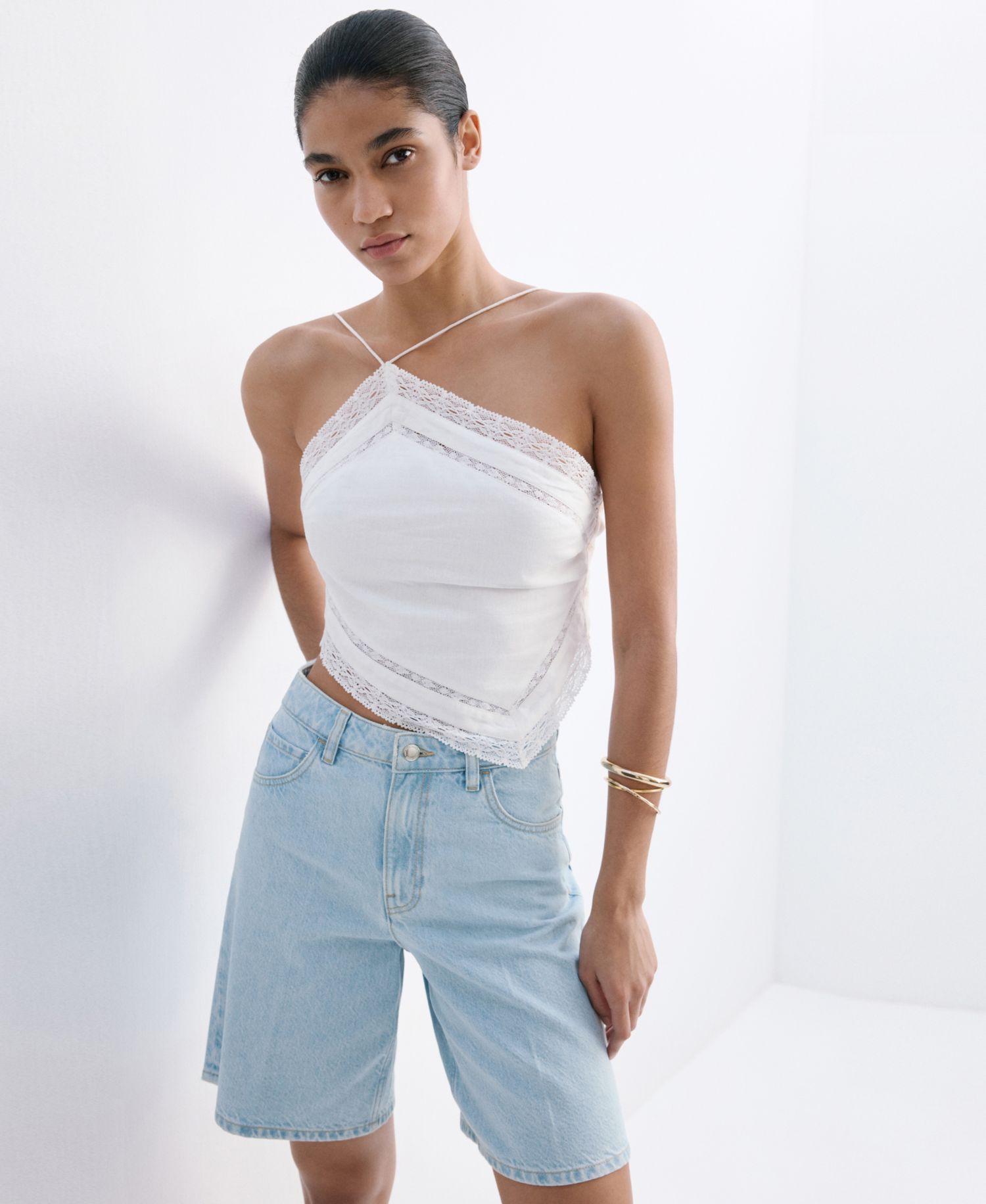 Women's High-Waist Straight-Fit Denim Shorts