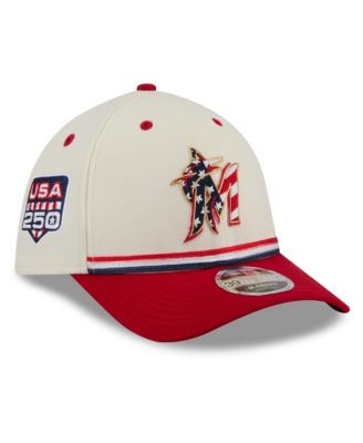 Men's Cream/Red Miami Marlins USA 250 Fourth of July 39THIRTY M-Crown Flex Hat