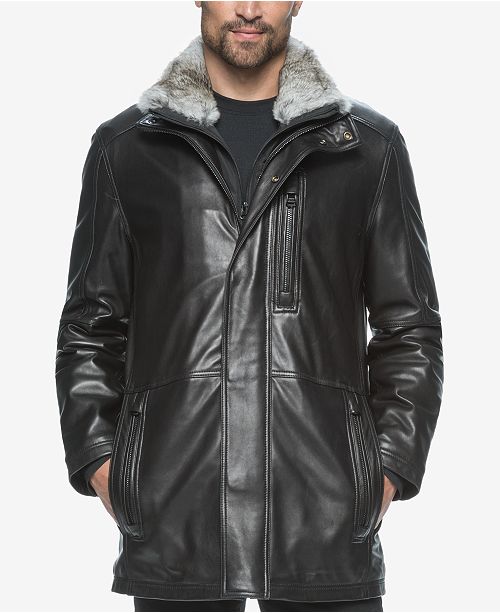 Marc New York Men&#39;s Middlebury Leather Coat with Fur Collar & Reviews - Coats & Jackets - Men ...