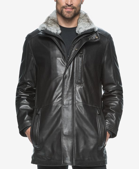 Marc New York Men's Middlebury Leather Coat with Fur Collar & Reviews ...