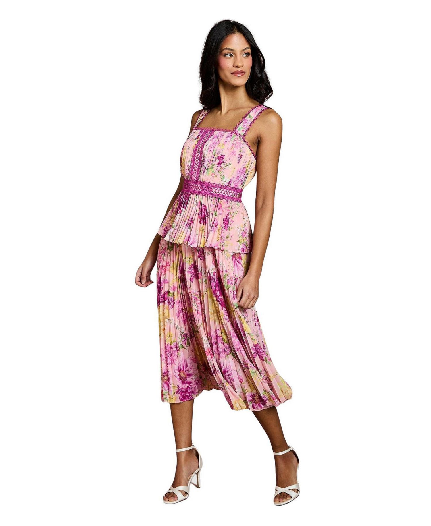 Women's Lace Pleated Midi Dress