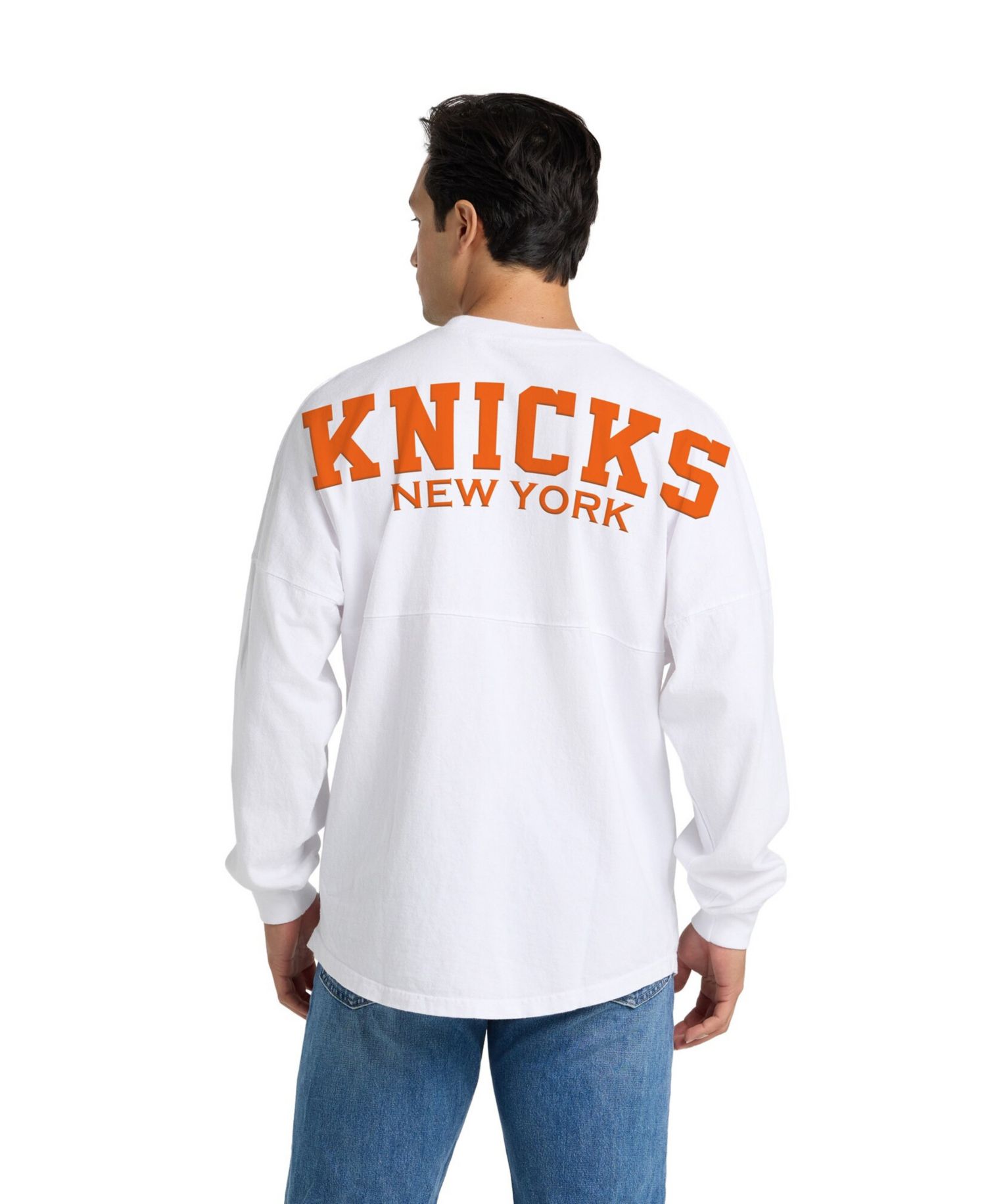 Men's and Women's White New York Knicks Spirit Jersey Long Sleeve T-Shirt
