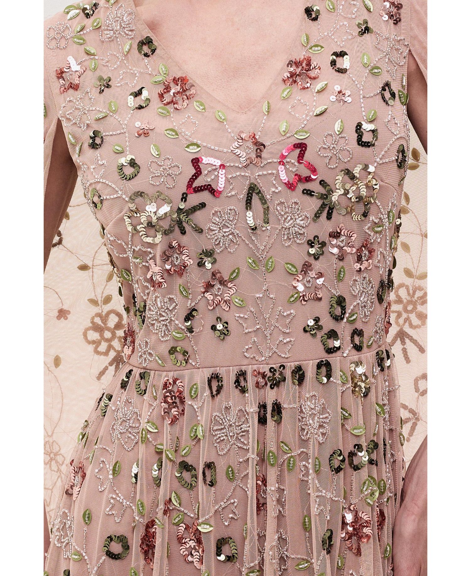 Women's Cape Sleeves Embellished Sequin Maxi Dress