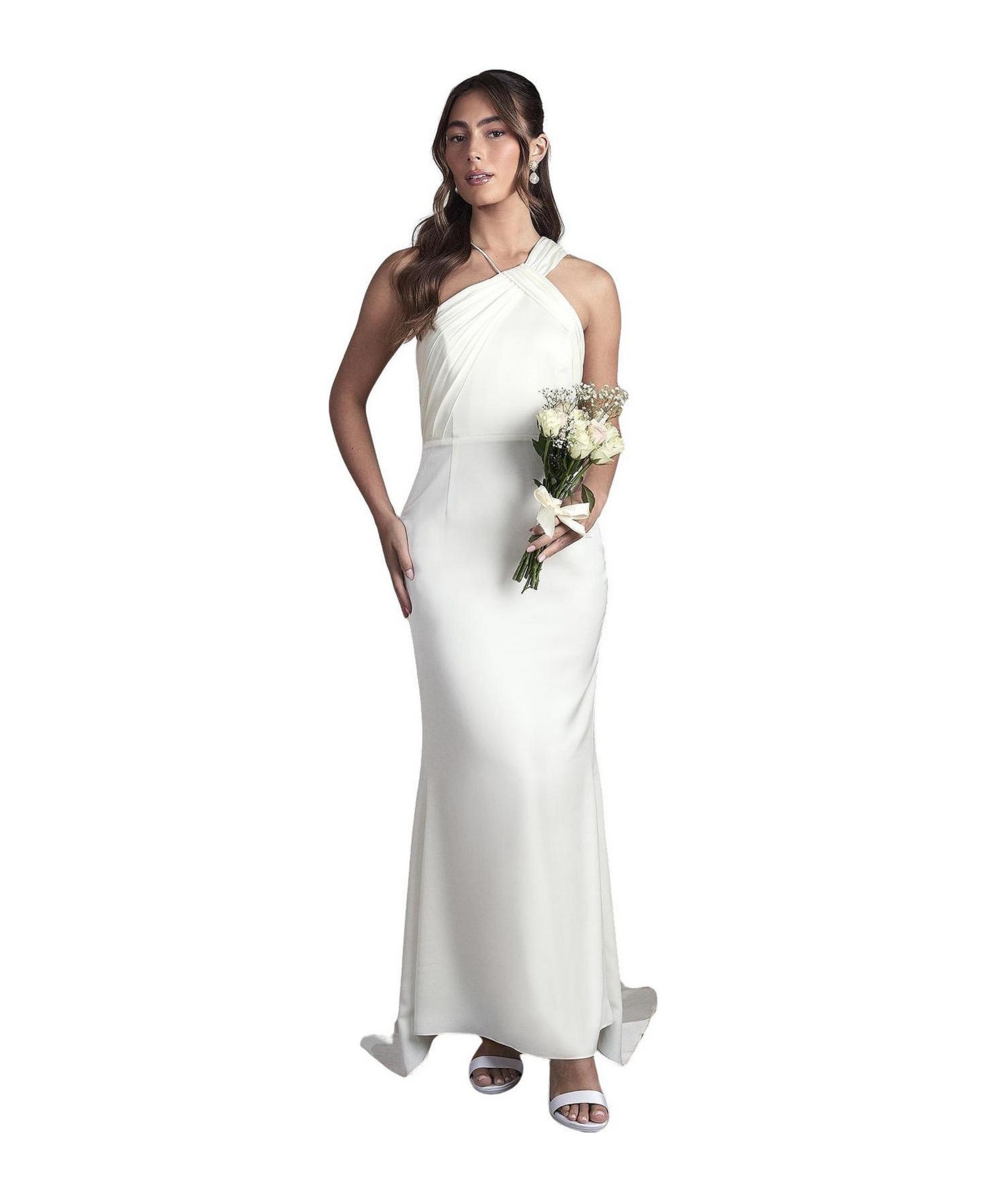 Women's Satin Halter Neck Fishtail Dress