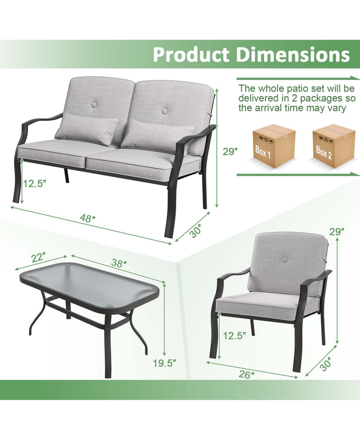 Costway 4 Piece Patio Furniture Set Outdoor Conversation Sofa Tempered Glass Coffee Table